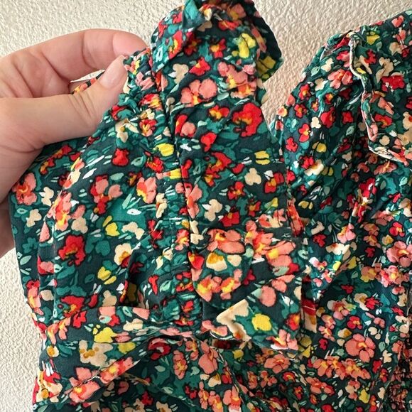 J Crew Smocked V Neck Long Sleeve Micro Floral Ruffle Midi Dress Green Size M - Picture 5 of 12